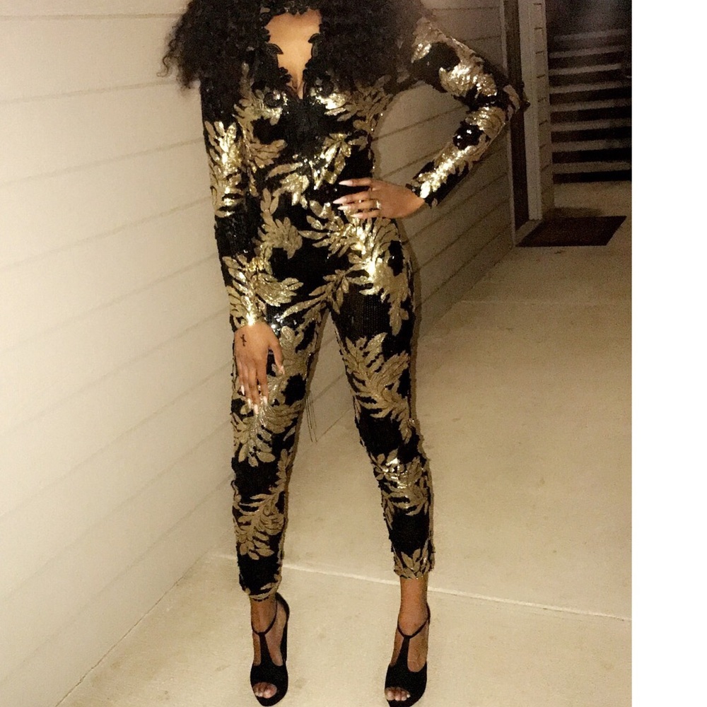 Black & Gold shiny jumpsuit